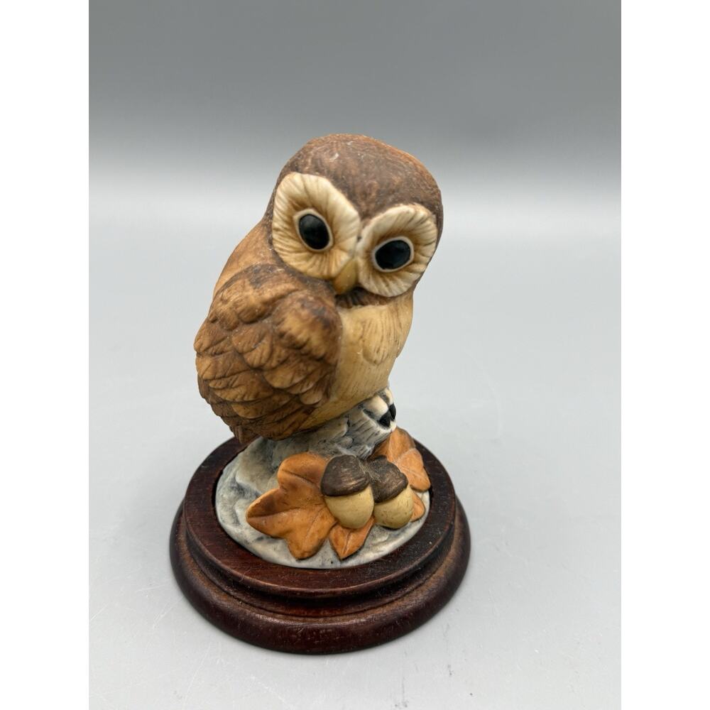 Andrea by Sadek Owl Figurine 6330 Wood Base Autumn Acorns